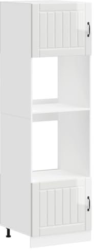 vidaXL Kalmar Oven Cabinets Set Gloss White Engineered Wood - 60x57x207cm - Easy-Clean with Adjustable Feet for Kitchen Storage