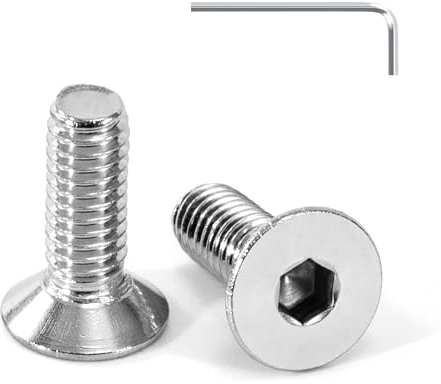 Tunejoy Viti a Testa Svasata M4 x 12 mm Vite a testa svasata Brugola Bulloni in Acciaio Inox A2 V2A Viti a Testa Piatta Norma DIN 7991 con Chiavi a Esagono Filettatura Completa 20 pezzi