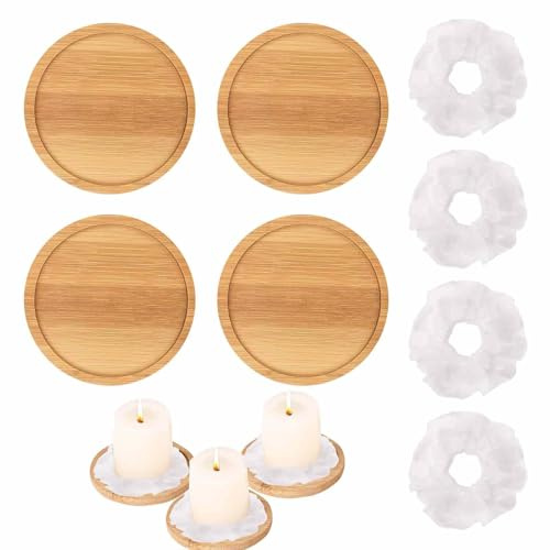 Dessous De Bougie en Bois,Plateau en Bois Rond de Haute Qualité - Support de Bougie Exquis et Unique, Coupelle de Bougie Faite à la Main, Parfait pour Votre Maison