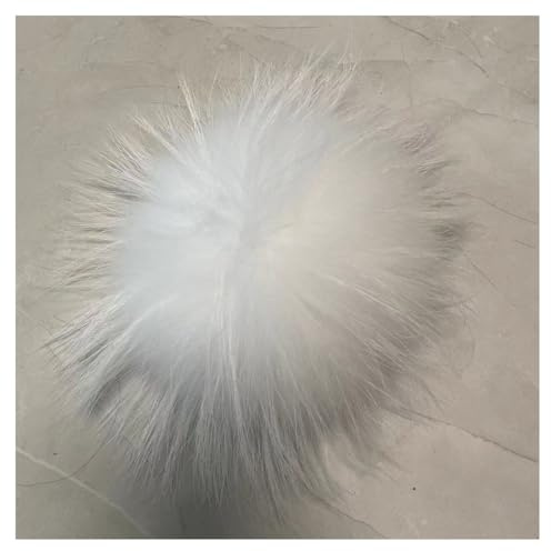 BrightGlow Natürlicher Fellbommel 16CM Weiche Pompons zum Basteln Pelz Fell Echtpelz Pompon Bommel mit Anstecknadel Groß Pom Pom Bälle Flauschigen Plüsch Bälle Pom-Poms für Mützen Weiß 1 Stück