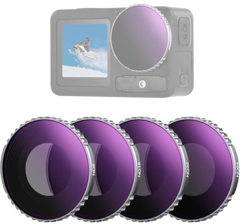 NEEWER ND Filter Set Compatible with DJI Osmo Action 4/Action 5 Pro (4 Pack), Screw On ND8 + ND16 + ND32 + ND64 Filter Kit Action Camera Accessories Multicoated HD Optical Glass, FL-B04