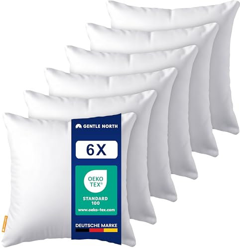 Gentle North Kopfkissen (50x50 cm groß) - 6er Set Kissen für Bett und als Dekokissen - Mit Reißverschluss für Füllung - Sofakissen - Zierkissen für Couch und Sofa - Ökotex - Waschbar bis 60° - Weiß