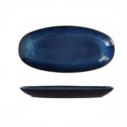 GFHTRELY Dinner Tray Ceramic Oval Fish Plate Japanese Sushi Plate Household Steamed Fish Plate Tableware Kiln Turned Dinner Plate Creative Large Fish Plate Dinner Plate(M)