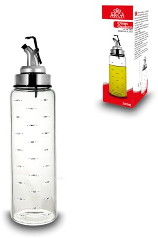 ARCA, Oliera Salvagoccia 300ml in Vetro, Bottiglia Olio Graduata con Tappo e Beccuccio, Ideale per un Dosaggio Preciso, 6x22 cm