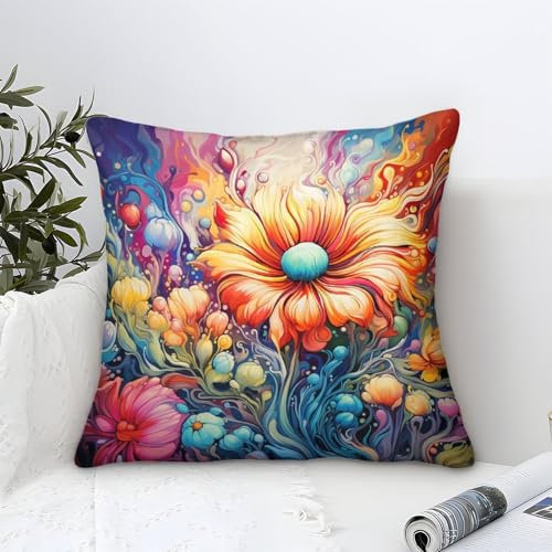 Serene Floral Dream - Copricuscino quadrato, con stampa digitale, con cerniera invisibile in lino, resistente all'acqua, per letto, divano, soggiorno, dimensioni: 50 x 50 cm