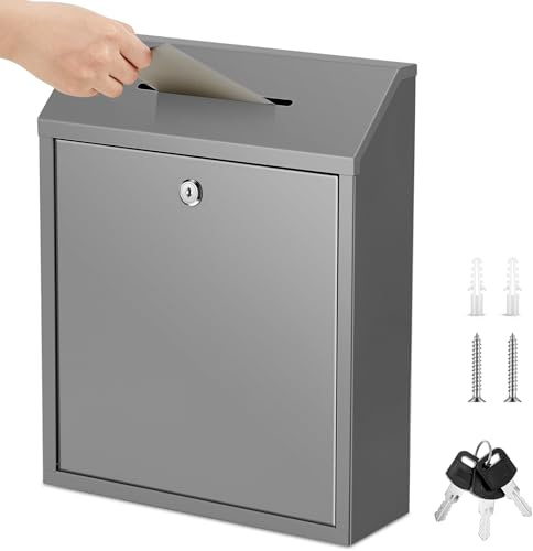 Yaocom Metall-Spardose, grau, 38,1 x 30,5 x 10,2 cm, ohne Deckel | Wandmontierte Spendenbox für Bauernhof, Sammlung, sichere Vorschlagsbox mit Schloss, Behälter für Zuhause, Büro, Outdoor