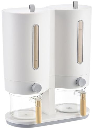 Double Bucket Rice Cereal Dispenser - 11lb Clear Rice Cereal Storage Dispenser | Dispenser Container | Dining Pantry Press Recipe