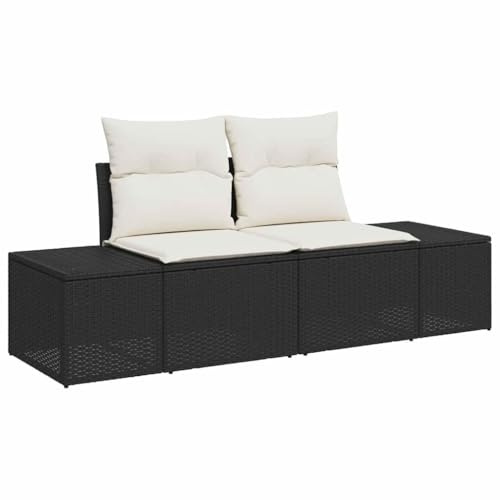 vidaXL Trädgårdsoffa med kudde Svart 184 x 62 x 69 cm konstrotting, Moderna Trädgårdsmöbler, lätta och hållbara, UV-skyddade moduler för vår- och sommarhäng i terrassen