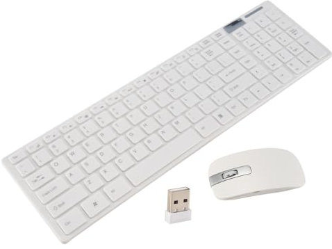 Kueohse Set Tastiera Wireless Sottile Bianca + Mouse Ottico Wireless per PC e Laptop