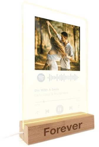 REGALOART Placa Spotify Personalizada con Luz - Soporte de Madera Grabada Led - Color Blanco - Regalos Originales de Cumpleaños, San Valentín, Navidad, Amigos, Parejas y Familiares