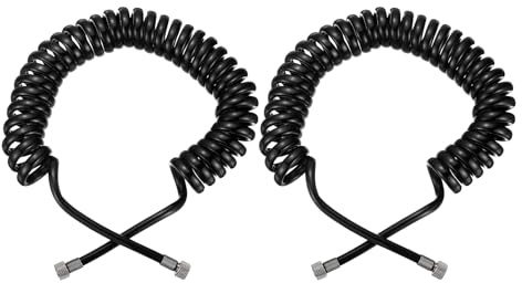 PATIKIL 2 Pcs 1/8 Polyurethane Recoil Air Hose, 10ft Air Compressor Hose with 1/8 Inch Quick Fittings and Bend Restrictor for Air Brush Paint Machine Nails, Black