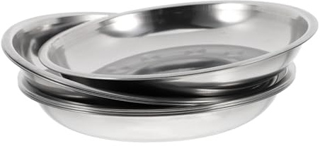 Grillteller 6 Stück aus Edelstahl, Rundes Design für Camping | Servierplatte, Silber, Glattkantig und Praktisch, Geeignet für Partys und Speisenaufbewahrung