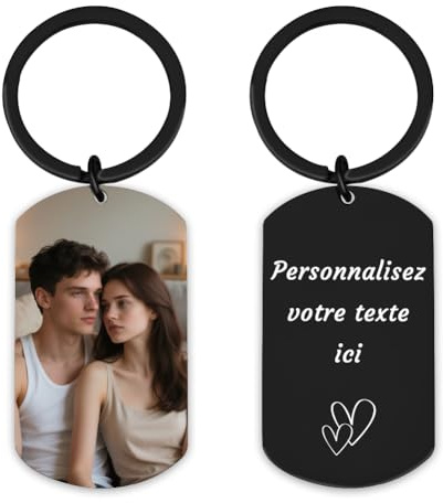 Porte-clés personnalisé avec photo et texte - Cadeau romantique de la Saint-Valentin et d'anniversaire pour lui, petit ami, mari, fiancé ou papa