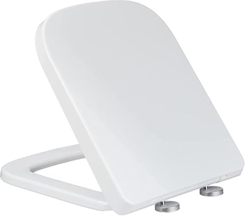 Abattant WC rectangulaire carré avec fermeture amortie et libération rapide, facile à nettoyer, installation facile avec charnières réglables, blanc, UF