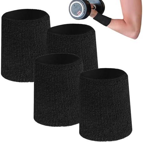 4 Stück Schwißband Handgelenk, Sports Schweißbänder, Arm Schweissband für Fitness Training Basketball Tennis Fußball Laufen Gym Workout Unisex (Schwarz)