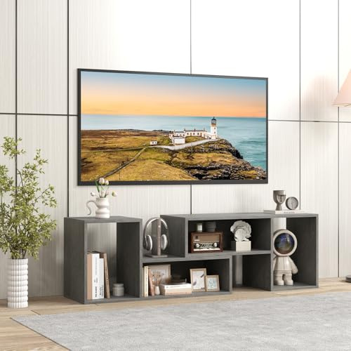 GIANTEX Fernsehschrank TV-Schrank frei kombinierbar, TV-Board Sideboard Lowboard Holz 2-teilig, Fernsehtisch für TVs bis zu 60 Zoll, Bücherregal Eckregal Aufbewahrungsregal multifunktional, Grau