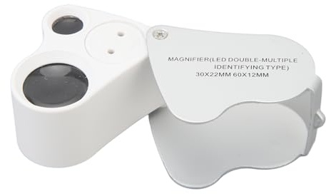 Fockety LED-Beleuchtete Schmucklupe, 30-Facher 60-Facher Optischer Zoom, Doppellinse, 2 LED-Fülllichter, Tragbares-Taschenmikroskop für