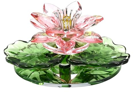 Hoypeyfiy Pink Crystal Lotus Flower Figurine, Glass Home Decor for Feng Shui, Decorative Glass Flower Gifts Floral Ornaments for Table Centrepiece