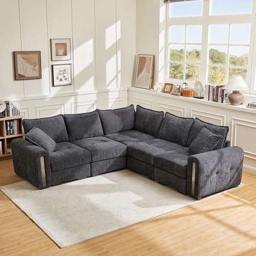 Vesgantti 5 Seater Modular Corner Sofa with Storage, Chenille, Dark Grey | Cloud Comfort, Deep Seat, Convertible L Shaped 2C2 Corner Sofas, Easy Assembly, Sectional Couch for Living Room, Apartment