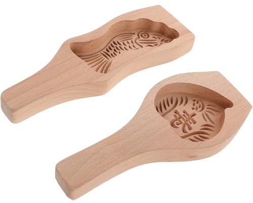 Housoutil Stampo per Mooncake in Legno con Manico 2 Pezzi Utensile Tradizionale per Biscotti e Dolci della Festa di Metà Autunno Pressa Vintage per Torta con Decorazioni Classiche Cinesi