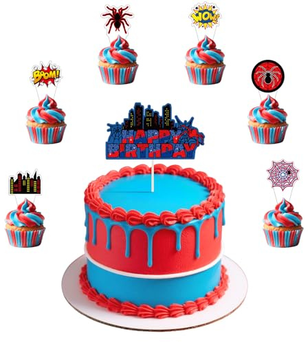 25pcs Décorations pour Cupcakes d'Anniversaire Sur le Thème des Araignées, Décoration Gâteau Araignée avec des Formes Variées pour Garçon et Fille Articles Fête