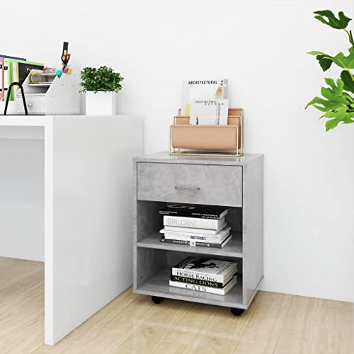 SKTQYQO Mobiletto con Ruote Grigio Cemento 46x36x59cm Legno Multistrato per Ufficio e Casa, Mobiletto con Rotelle e Piano Resistente, 4 Ruote di cui 2 Bloccabili, Mobile
