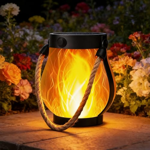 Solar Laterne für Außen Hängend - Solarlampen Garten mit Realistischen Flammeneffekt, Gartenbeleuchtung Wasserdicht, Gartendeko für Terrasse Rasen Balkon Hof