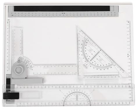 ZUNOXAZ A4 Zeichenbrett mit Skalen und Linealen Leichtes Zeichentisch Werkzeugset aus Kunststoff Präzise Architektur und Technische Zeichnung für Unterwegs