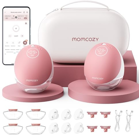 Momcozy M9 Hands-Free Breast Pump, Portable Double Electric Pump, Red | Mobile Flow, App Control, 15 Custom Levels, Personalized Multi-Modes, DoubleFit Flange