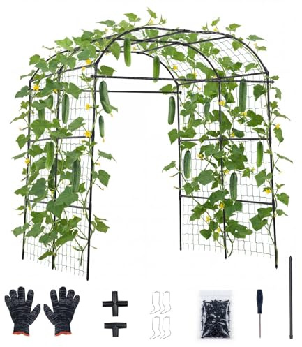 VEVOR Enrejado para Pepinos para Bancales Elevados, 1810 x 1650 x 2100 mm, Soporte para Plantas Trepadoras, Enrejado en Forma de Arco, Metal, para Vides Tomates Flores Calabacín Berenjena Judía Verde