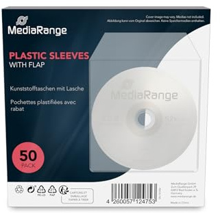 MediaRange Kunststofftaschen für eine Disc mit Lasche Transparent 50er-Pack | 50er-Pack | für 1 Disc | mit Lasche | transparent