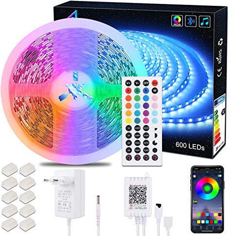 Tira Luces LED Bluetooth 10 m / 32,8 pies, ALED LIGHT SMD 5050, 600 LED, control de aplicación de tira de LED RGB, control remoto IR de 44 teclas y caja de control Bluetooth