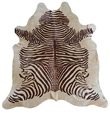 Sunshine Cowhides 100% Genuine Zebra Print Brown on Beige Cowhide Rug - Modern Style Animal Skin Rug & Floor Carpet for Living Room, Bedroom, Kitchen & More - Large (6x6-7ft)