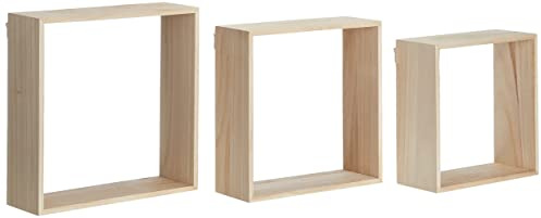 Artemio Set mit 3 quadratischen Regalen, zum Dekorieren, Holz, Beige, 30 x 10 x 30 cm 14001967