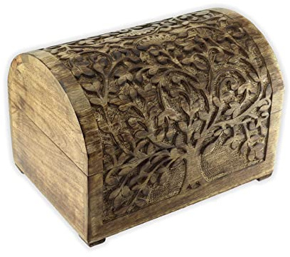 Budawi® Holztruhe Holzschatulle aus Mangoholz Motiv Lebensbaum Holzbox Schatulle Truhe mittel