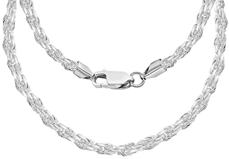 Tuscany Silver Damen Sterling Silber 4 mm Stabil Diamantschliff Seil Halskette