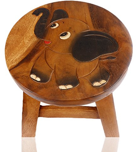 ART-CRAFT Vielseitiger Kinderhocker Holzhocker rund aus Massivholz Tiermotiv Elefant Baby mit vielen Einsatz Möglichkeiten
