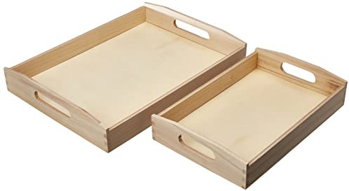 Rayher Set 2 bandejas decorativas de madera, pequeña y grande, personalizables, 6208400