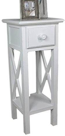 elbmöbel Telefontisch mit Ablage und Schublade in antikweiß Landhaus aus Holz Beistelltisch Nachttisch 66 x B27 x T27 cm