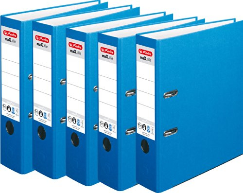 HERLITZ Ordner maX.file nature+ A4 8cm | Kraftpapierbezug selbstklebendes Rückenschild | 5er Sparpack in diversen Farben zur Auswahl (breit 8cm, blau, 5er Pack)