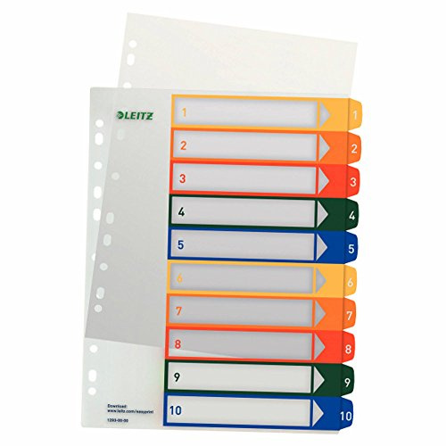 Leitz 12930000 PC-beschriftbares Register, A4, Polypropylen, 1-10, mehrfarbig (15er Pack)