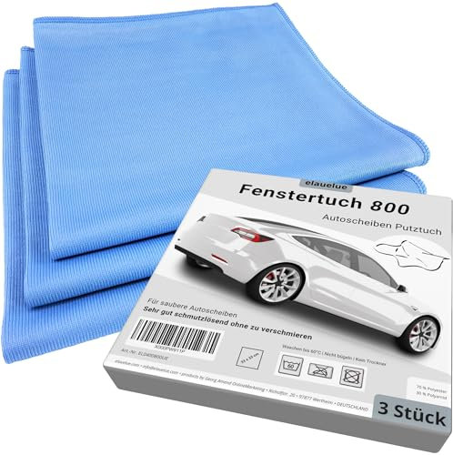 elauelue Fenstertuch 800 - Autoscheiben putzen - Windschutzscheibe richtig reinigen - Scheibentuch - Frontscheiben Reinigung innen - Autoreinigung - Scheibenreiniger Auto Tücher - 3er Set