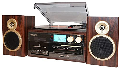 Boytone BT-28SPM, Bluetooth Classic Style Record Player Turntable with AM/FM Radio, CD / Cassette Player, 2 Separate Stereo Speakers