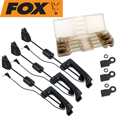 FOX MK2 Illuminated Swinger 3er Set Bissanzeiger - Pedelbissanzeiger zum Karpfenangeln, Farbe: schwarz, verschiebbares Gewicht, beleuchtet & einfach Montage!