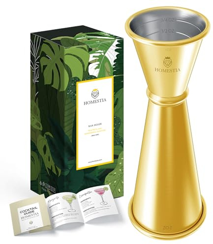 Homestia Japanese Jigger, Measurements Inside, Stainless Steel Cocktail Double Jigger for Bartending, Drink Measuring Cup, Premium & Heavy-Duty 2 oz 1 oz Bartender Tools (Gold)