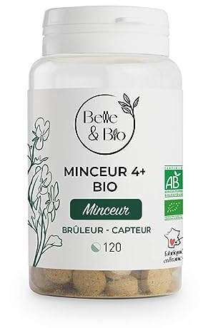 BRÛLEUR-CAPTEUR & MINCEUR - Minceur 4+ Bio - Thé Vert, Artichaut, Guarana Bio certifiés Ecocert - 120 comprimés - Cure 1 mois - Complément Alimentaire BELLE&BIO - Fabriqué en France