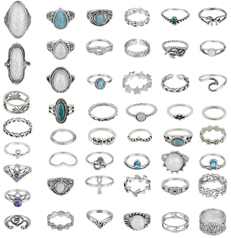 TUPARKA 46 Pcs Vintage Punk Rings Set Boho Joint Knuckle Ring Stackable Finger Rings Retro Jewellery Gift for Girls Women