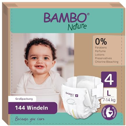 Pañales Bambo Nature talla 4 – 7 a 14kg (Pack 6 × 24 Un)