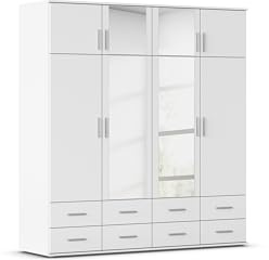 Rauch Möbel Kemi, Kleiderschrank, Farbe Weiß, Breite 181 cm | Schrank, Mehrzweckschrank, 8-türig, Spiegel, 8 Schubladen, für Schlafzimmer, Kinderzimmer, Homeoffice, Garderobe, Flur
