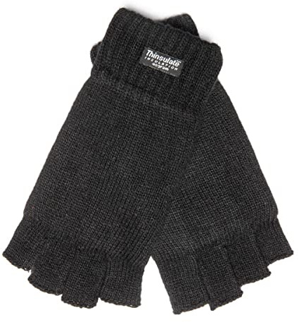 EEM guantes de medio dedo para hombre, lana suave, forro térmico Thinsulate, medio dedo, negro S
